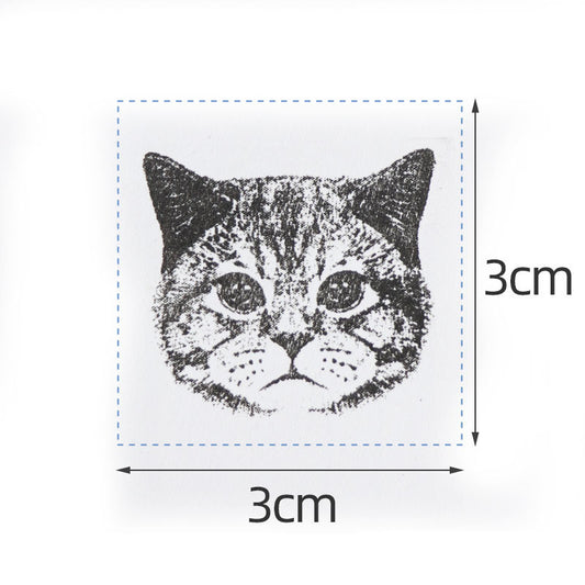 Custom pet portrait stamps in use on notebook with dog and cat stamps