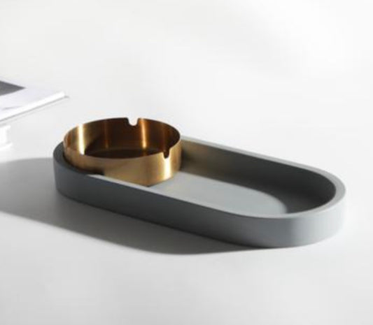 Grey Marble Gold Ashtray – Modern Minimalist Design