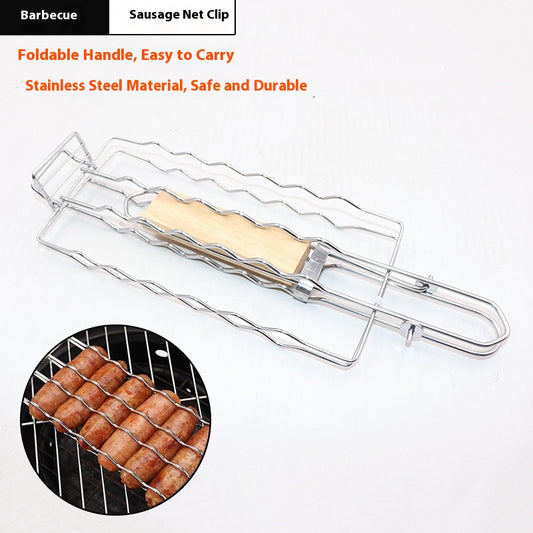 Premium Stainless Steel BBQ Grill Rack with Detachable Hot Dog and Sausage Clamps