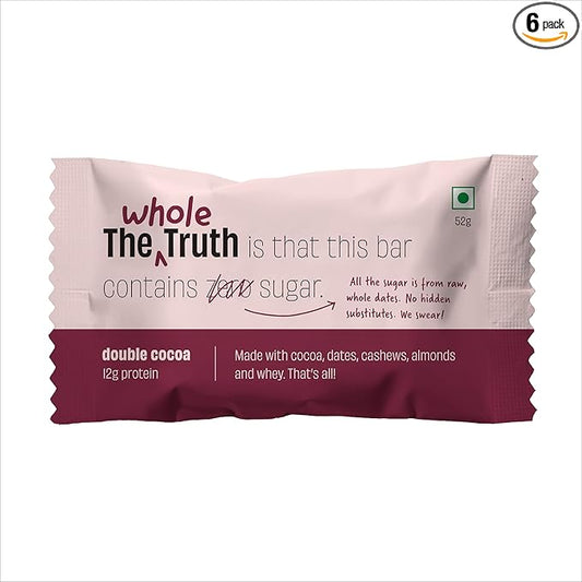 The Whole Truth - Protein Bars | Double Cocoa | No Added Sugar | No Preservatives | No Artificial Sweeteners | No Gluten or Soy | All Natural Ingredients