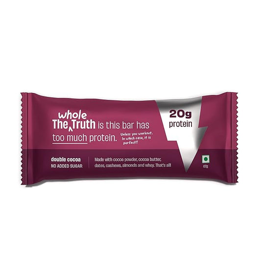 The Whole Truth - Protein Bars | Double Cocoa | No Added Sugar | No Preservatives | No Artificial Sweeteners | No Gluten or Soy | All Natural Ingredients